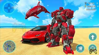 Red Dolphin 🐬 Robot Multiple Transform Wars: Car Drone Flying Dolphin Robot Game - Android Gameplay