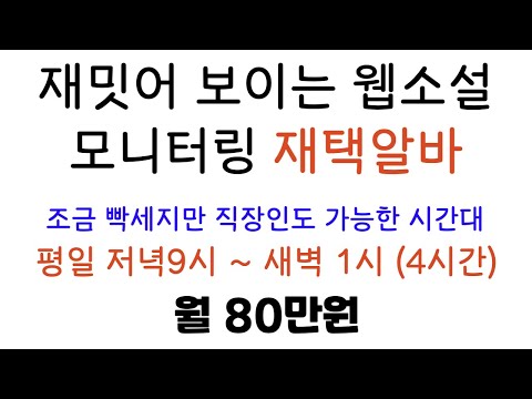   직장인도 가능한 평일 저녁 시간대 재택알바 웹소설 모니터링 재택알바 업무내용도 재밋어 보임 월 80만원 예상 평일 4시간근무