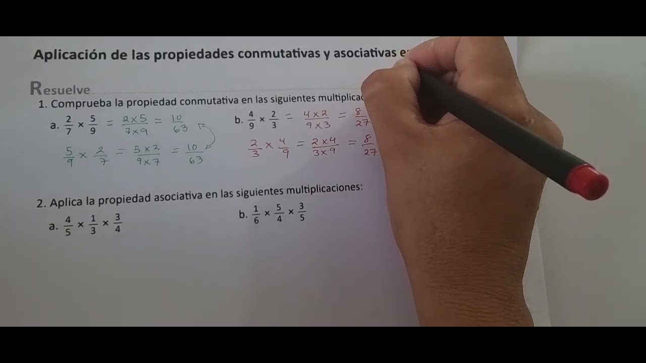 Aplicación de las propiedades conmutativas y asociativas en fracciones