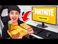 Little brother eats gold food for every kill in fortnite