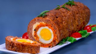 Rollo de carne picada con huevos cocidos - ¡No falta nunca en los cumpleaños!