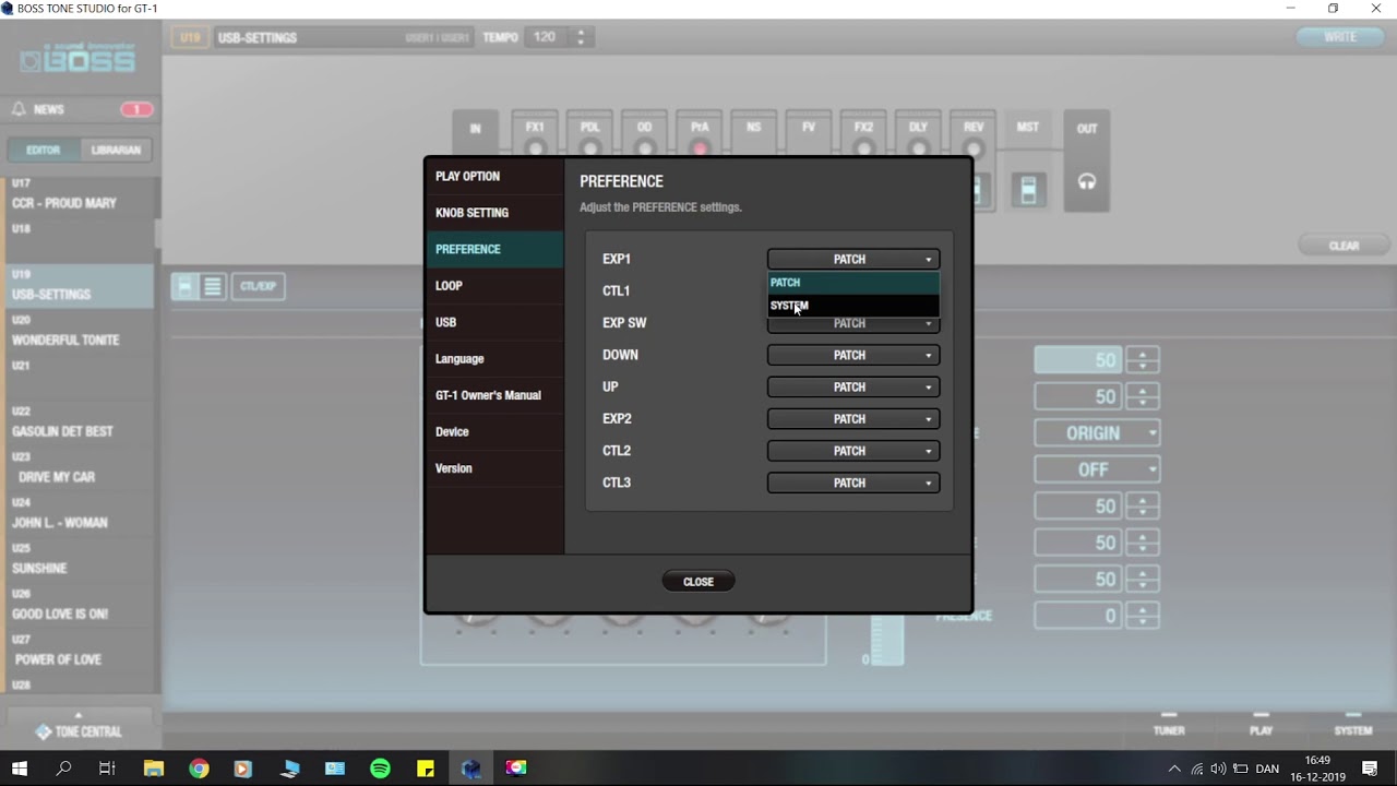 stum balance elektropositive Boss GT-1 Tone Studio Tutorial - USB-settings & other Menus - YouTube