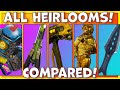 ALL APEX LEGENDS HEIRLOOMS COMPARED! - All Secrets, Rare Animations! (Caustic Aftermarket Update)