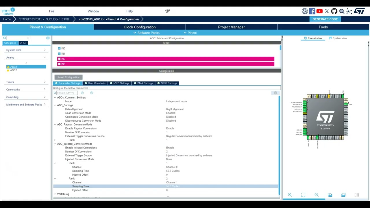 Урок №12. Пишем программный код для работы с АЦП микроконтроллера STM32f103.
