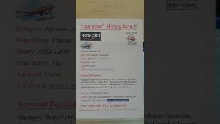 Amazon Jobs In Dubai Free Visa Ticket