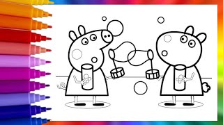 How to draw Peppa Pig And her Friend/Drawing Painting Coloring Peppa pig for kids #peppapigdrawing
