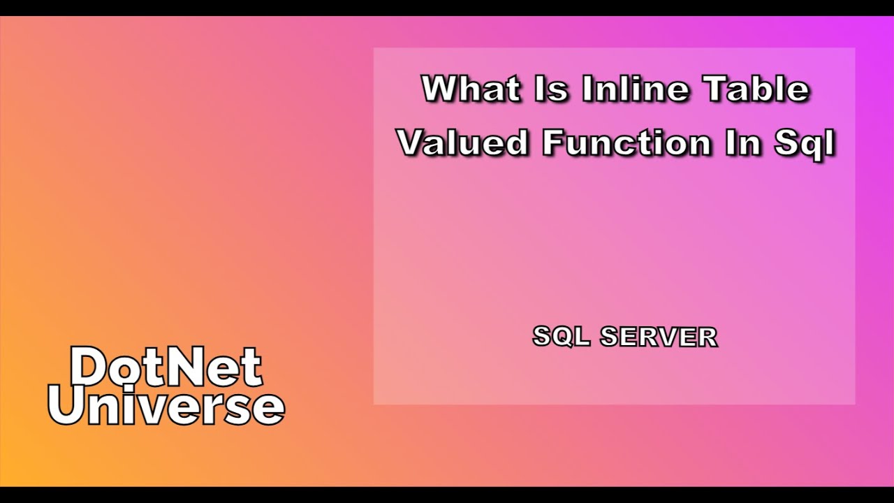INLINE TABLE VALUED FUNCTION IN SQL SERVER | SQL SERVER | DotNet ...