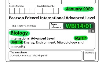Pearson Edexcel International A level biology Unit 4 January 2022. Part 1 of 2