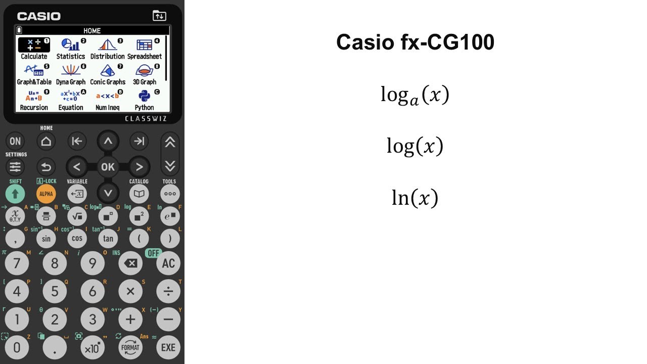 log_a(x), log(x) & ln(x) | Casio fx-CG100 - YouTube