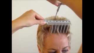 How to Cut Women&#39;s Short Hair Layer Haircut - CombPal Scissor Over Comb Haircutting comb tool video