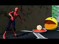 PAC man and spider man narrowly escaped from being crushed by the wall || 3d Animation Video