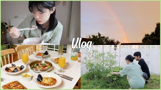 (SUB) Daily life of living together with my BF VLOG🌿 Double rainbow, House visit from my sister