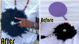 DIY bridal hand fan with feathers