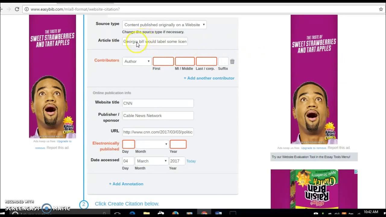 Cite website in MLA 8 using EasyBib YouTube