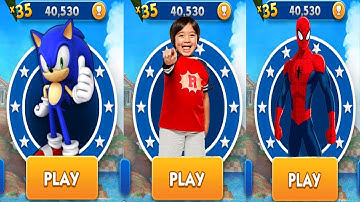 Sonic Dash vs Tag With Ryan vs Spider Man Unlimited - All Characters Unlocked Gameplay Walkthrough