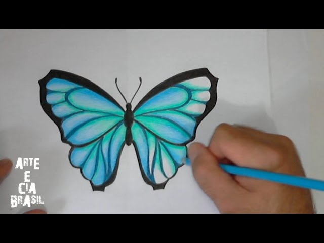 DESENHO DE PINTAR, DESENHANDO E PINTANDO UMA BORBOLETA