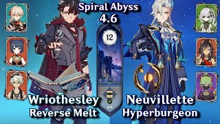C0 Wriothesley Melt & C0 Neuvillette Hyperburgeon | Spiral Abyss - Floor 12 9 Stars | Genshin Impact