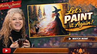WALK WITH A WITCH- Easy Halloween Figure Painting Tutorial with Black Cat, Beautiful Witch and Trees
