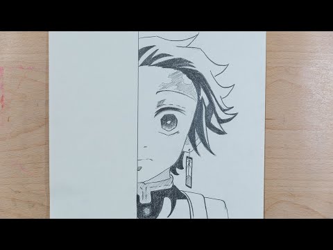 desenho de anime fácil, como desenhar metade do rosto Tomioka Giyuu