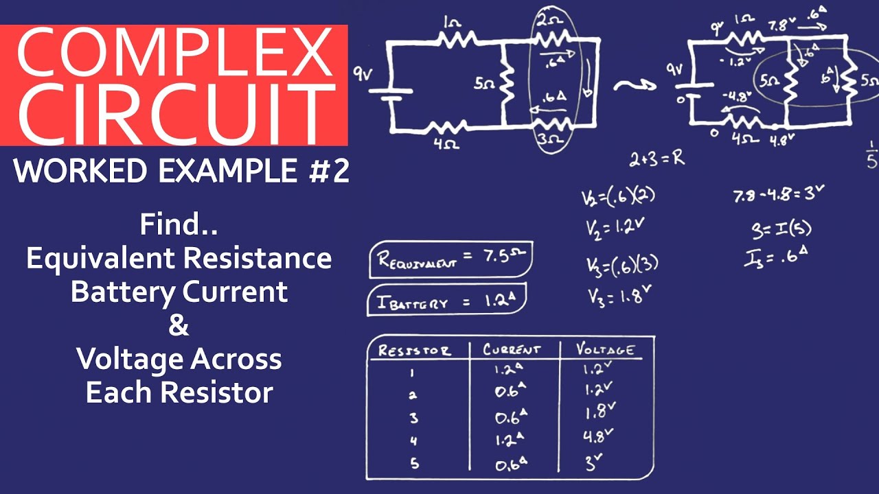 Equivalent Resistance, Current & Voltage of a Complex Circuit Worked