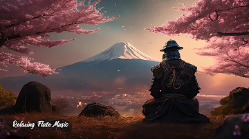 Flute music | Samurai meditating with mountain fuji and cherry blossoms - meditation, relaxing music
