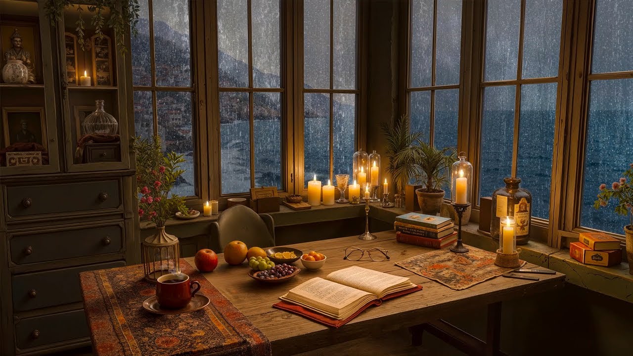 Portofino Rainy Evening with Jazz Piano Music 🌧️ Warm Light Ambience for Study & Focus