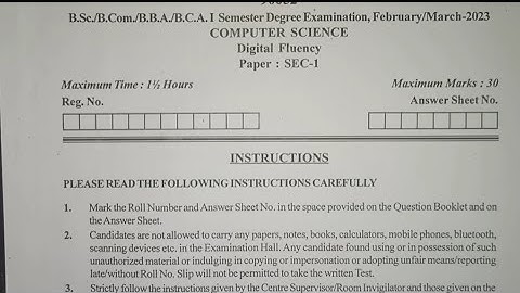 Computer Science Digital Fluency B.com 1st Semester NEP Question Paper Year 2023 Bijapur University