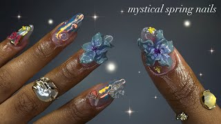 Mystical Spring Nails!🧚‍♂️🦋✨| short almond nails + freestyle nail art!✨