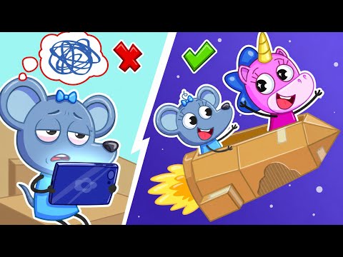Tablet Game vs Cardboard Game! | No More Screen Time! | Good Habits for Kids | Teeny Mimi🦄