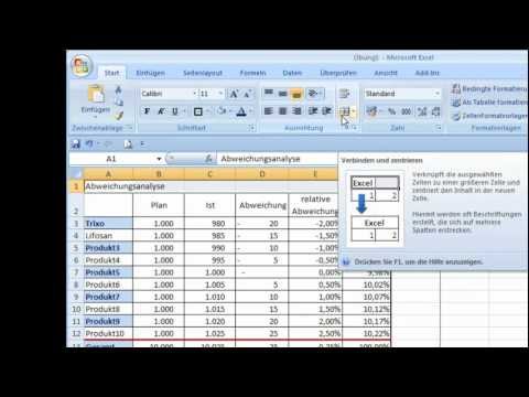 Die Schaltflaeche Verbinden und zentrieren bei Excel