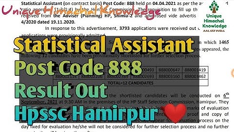 Statistical Assistant Post Code 888 Screening Result Out Hpssc Hamirpur ❤️❤️