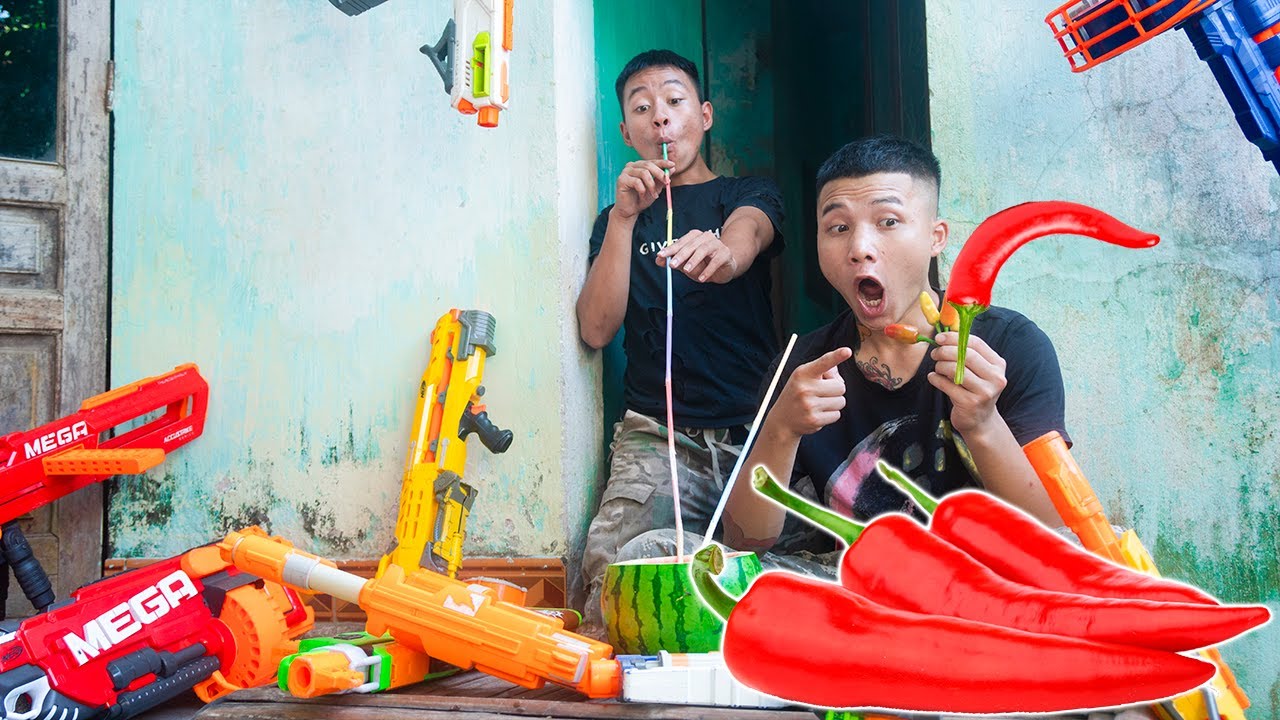 Battle Nerf War Competition Nerf Guns CHILI PEPPERS BATTLE YouTube