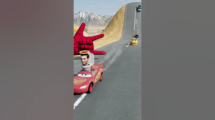 Funny Cars Going Downhill on Bollard & Spider-Man Shooting Web | BeamNG.Drive