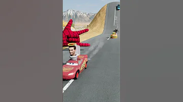 Funny Cars Going Downhill On Bollard Spider Man Shooting Web BeamNG Drive 