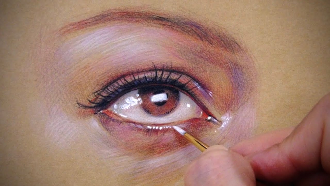 Realistic eye drawing with colored pencils on kraft paper | DEMO | Step by step