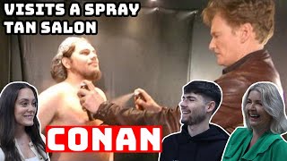 BRITISH FAMILY REACTS | Conan Visits A Spray Tanning Salon And Gets A Weave