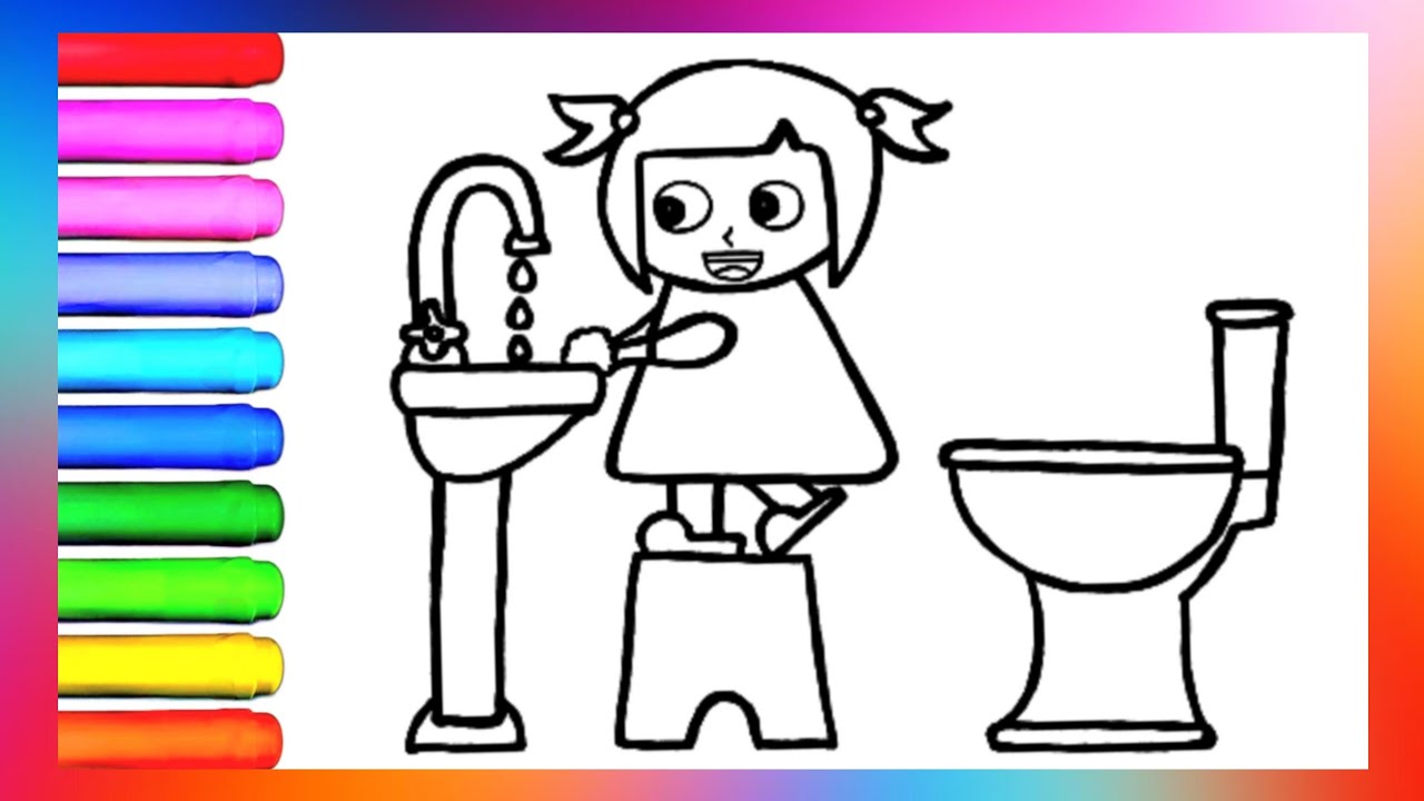 drawing a girl washing her hands 👧🧼🚰💧🚽 | drawing for kids - YouTube