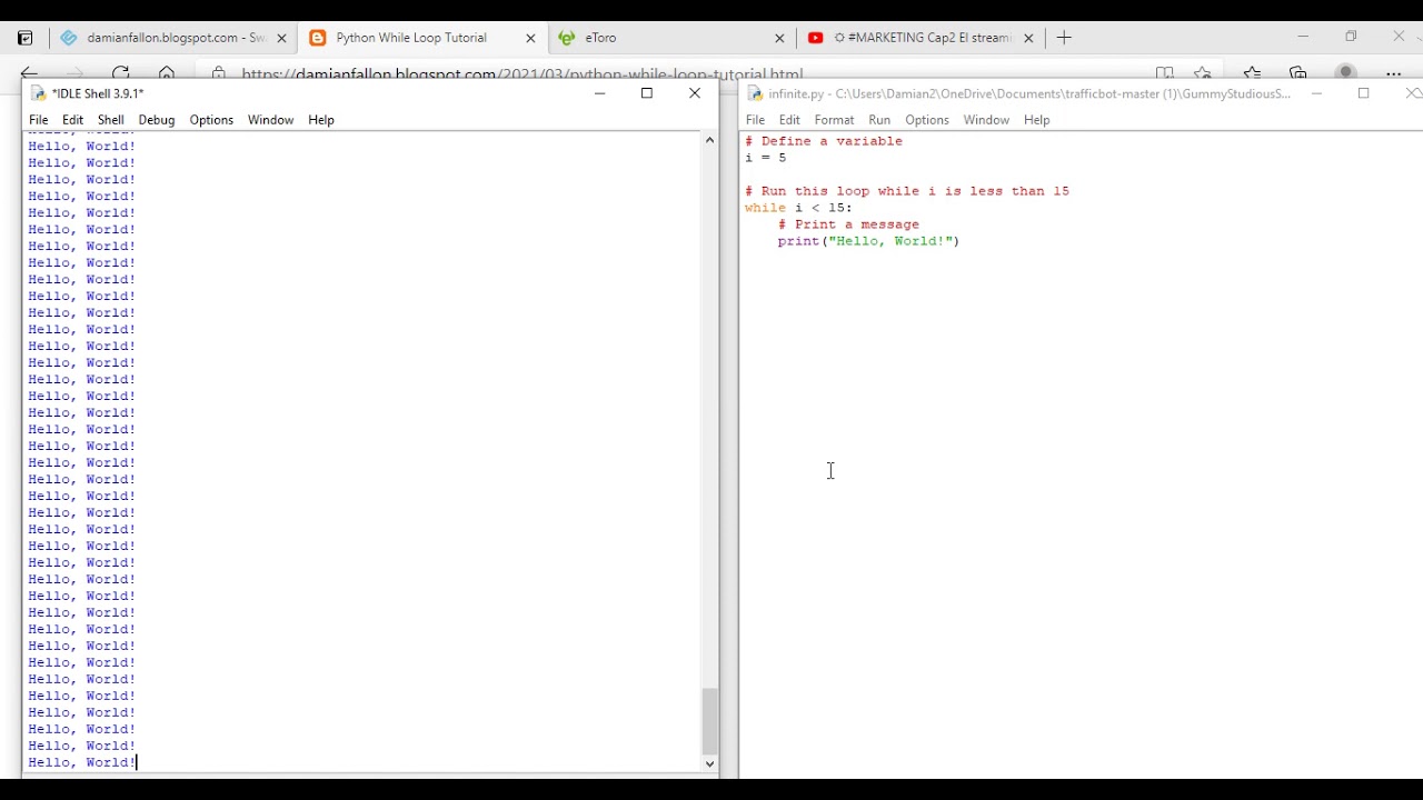 Create infinite loop with Python - YouTube