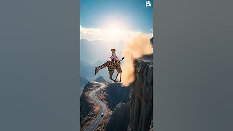A baby girl and giraffe are leaping off from a large rock cliff #shorts #giraffe #ytshorts