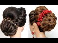 2 Wedding hairstyles || Low messy bun with twisted hair || Hairstyles for medium&long hair