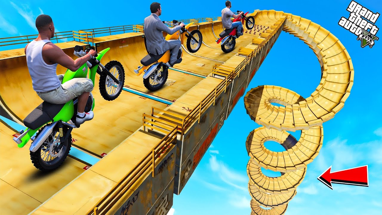 FRANKLIN TRIED THE IMPOSSIBLE SQUARE SPIRAL MEGA RAMP PARKOUR CHALLENGE GTA 5