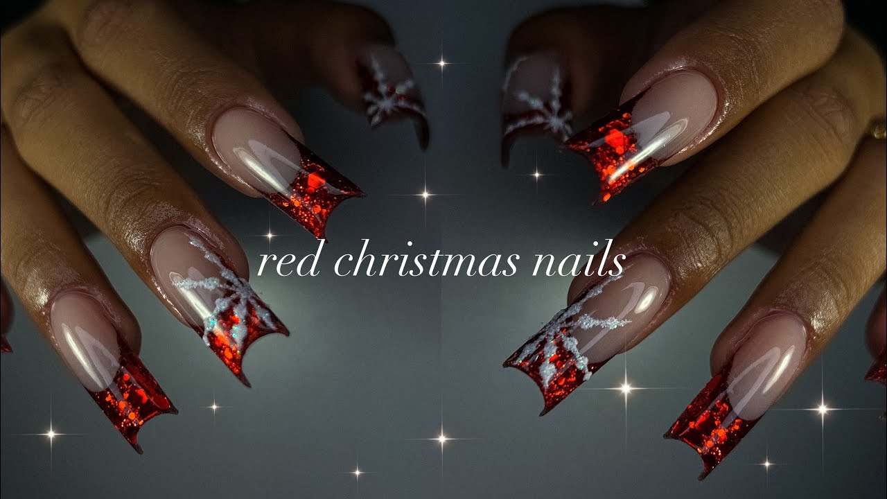 Simple Red Christmas Nails ️ ️🎄acrylic french tip + beginner nail art