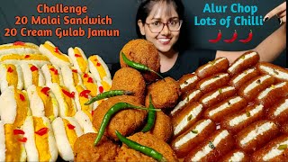 Eating Malai Sandwich, Cream Gulab Jamun, Aloo Chop | Big Bites | Eating Show | Foodie Darling