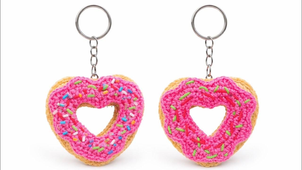 How To Crochet Donut Heart Shaped For Beginners😱!?Cutest Keychain🥰Bagcharm