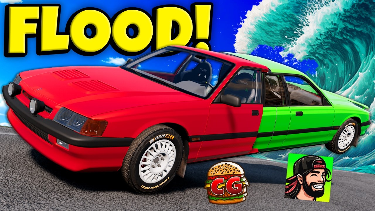 We Each Control HALF A CAR in a FLOOD ESCAPE (BeamNG Drive)