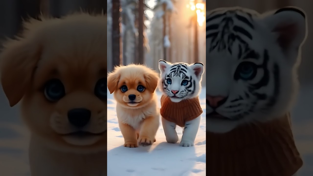 Cute Puppy rescue the Little Tiger 