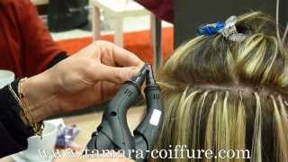 Extensions sur cheveux mi-long. Pose à la kératine à chaud
