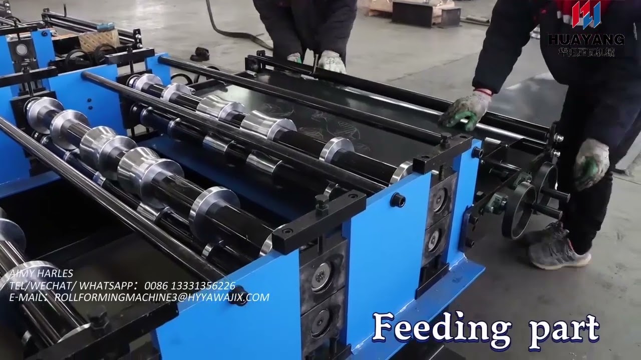 Trapezoidal roof sheet cold roll forming machine with track cutting device, high speed production