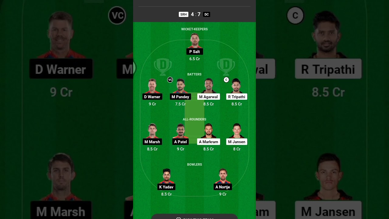 TATA IPL 2023 | SRH vs DC Dream11 prediction | SRH vs DC dream11 Team | dc vs srh 
