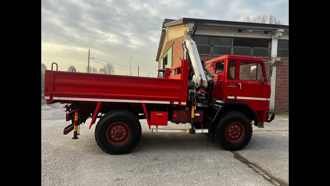 AUTOCARRO 4X4 FIAT 80.16 WATERCOOLED CASSONATO CON GRU PM 6522 LC-K5M00, ANNO 1984